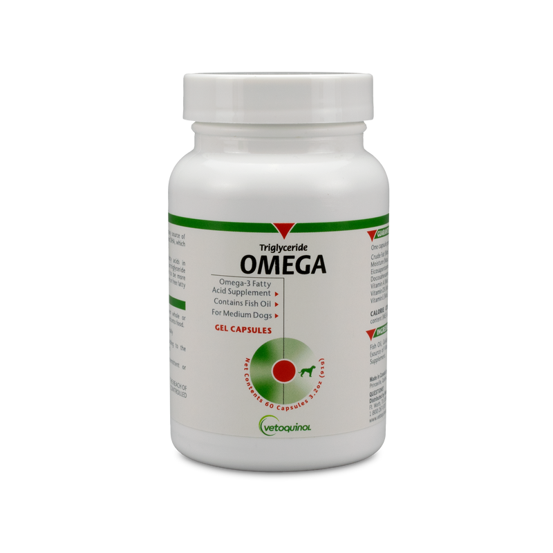 Vetoquinol Triglyceride Omega Capsules, 1000 mg for Medium Dogs 30-60 lbs