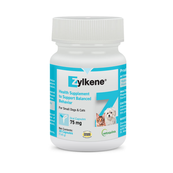 Vetoquinol Zylkene Calming Supplement, 75 mg for Dogs and Cats 10-22 lbs.