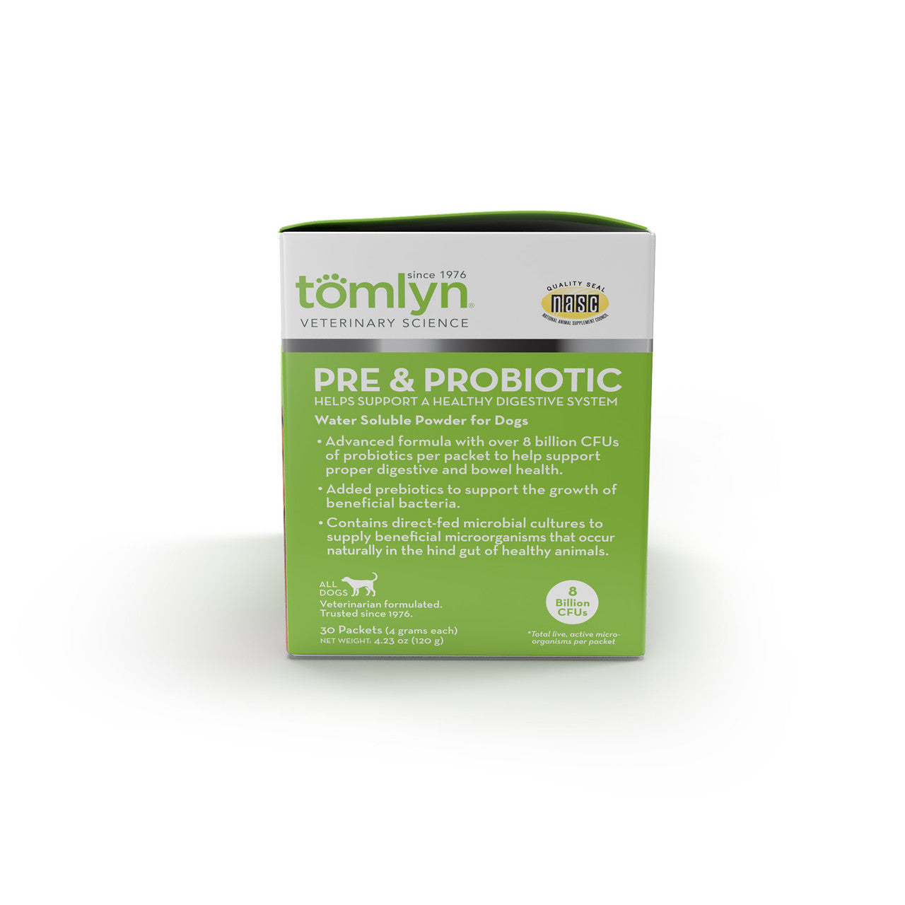 Left of Tomlyn Pre & Probiotic Nutritional Supplement Flavorless Packets for Dogs, 30 count