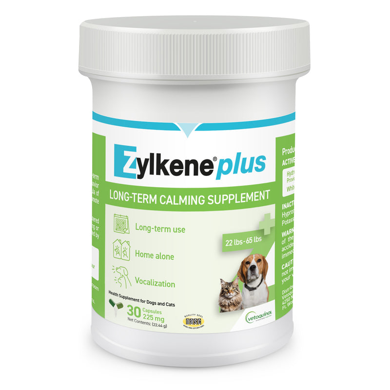 Vetoquinol Zylkene Plus Long-Term Calming Supplement, 225 mg for Cats and Dogs 22-65 lbs.