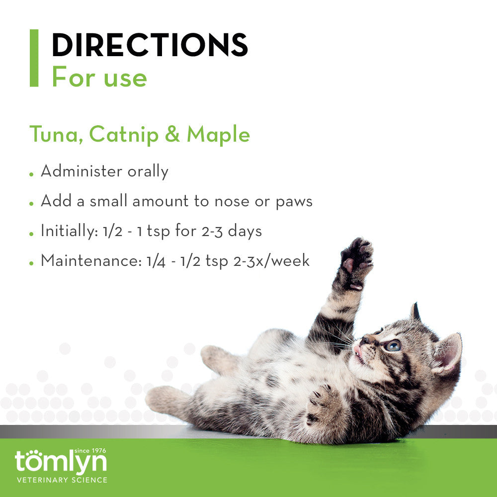 Directions for using Tomlyn Laxatone® Hairball Remedy Maple-Flavored Gel for Cats, 4.25 oz.